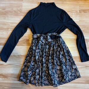 Black Long Sleeve Dress with Paisley Skirt